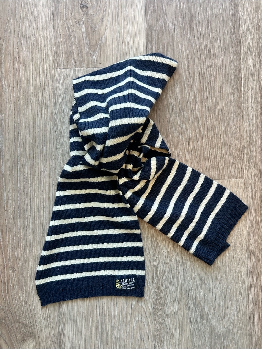 Nautica Navy/White Nautical Stripe Cotton Scarf.